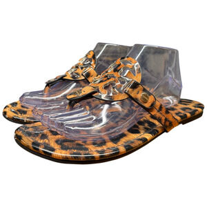 TORY BURCH Miller Women's 9.5 Leopard Printed Patent Thong Sandals Summer Shoes